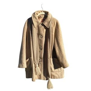 VTG FELLINI Wool Swing Coat Tan Cream Heathered Scarf 1960 M/L